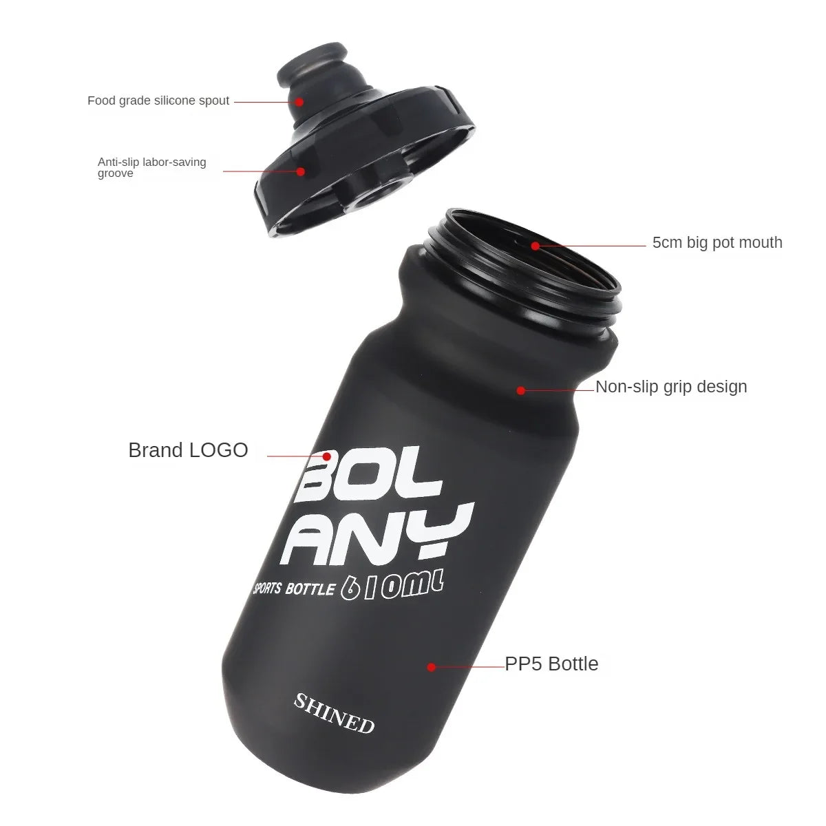 610ML Sports Water Bottle Rubber Paint Plastic Squeeze Bottle for Bicycles Portable Outdoor Cycling Kettle