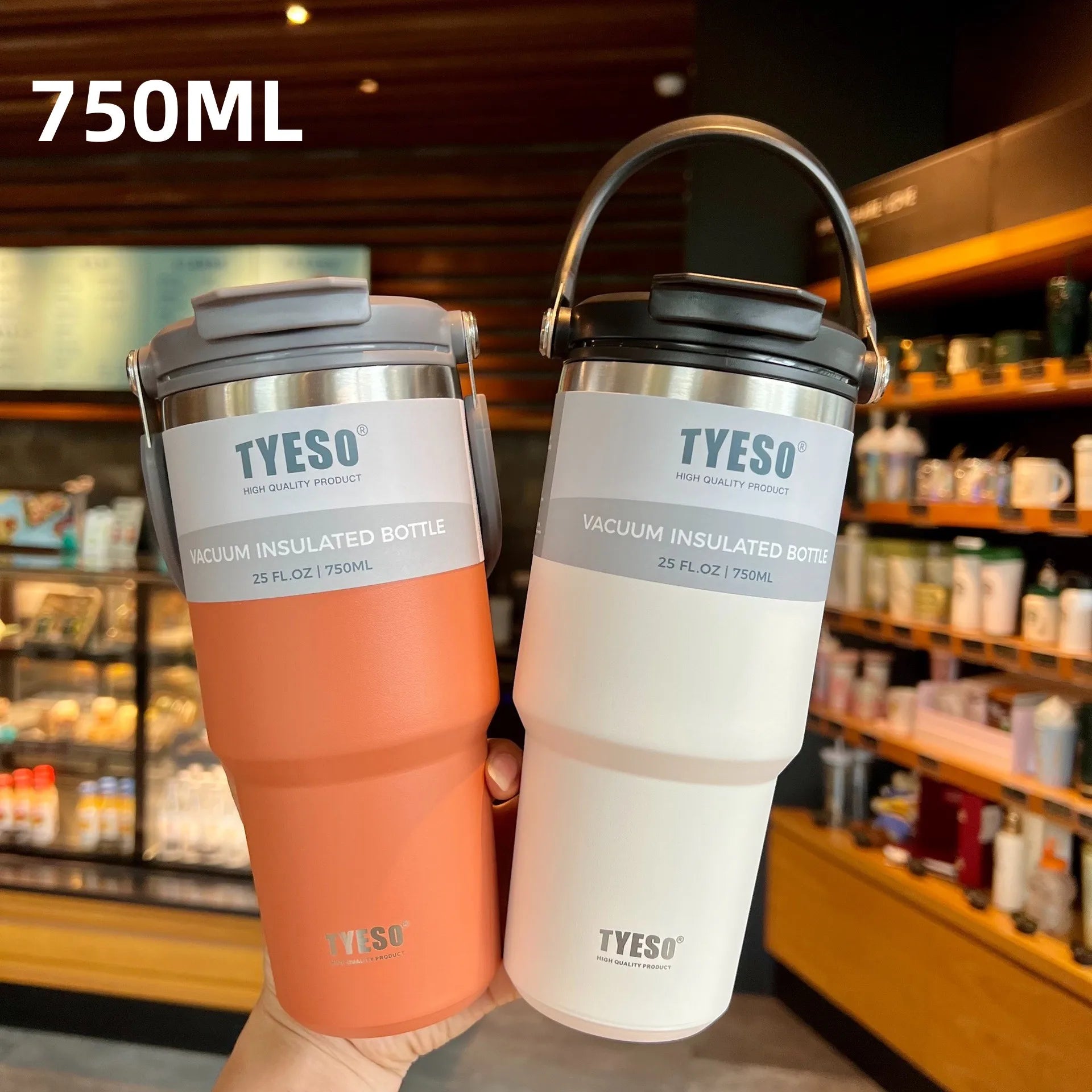 750ML Tyeso Coffee Cup Stainless Steel Thermos Bottle Double-layer Insulation Cold Hot Travel Mug Vacuum Flask Car Water Bottle