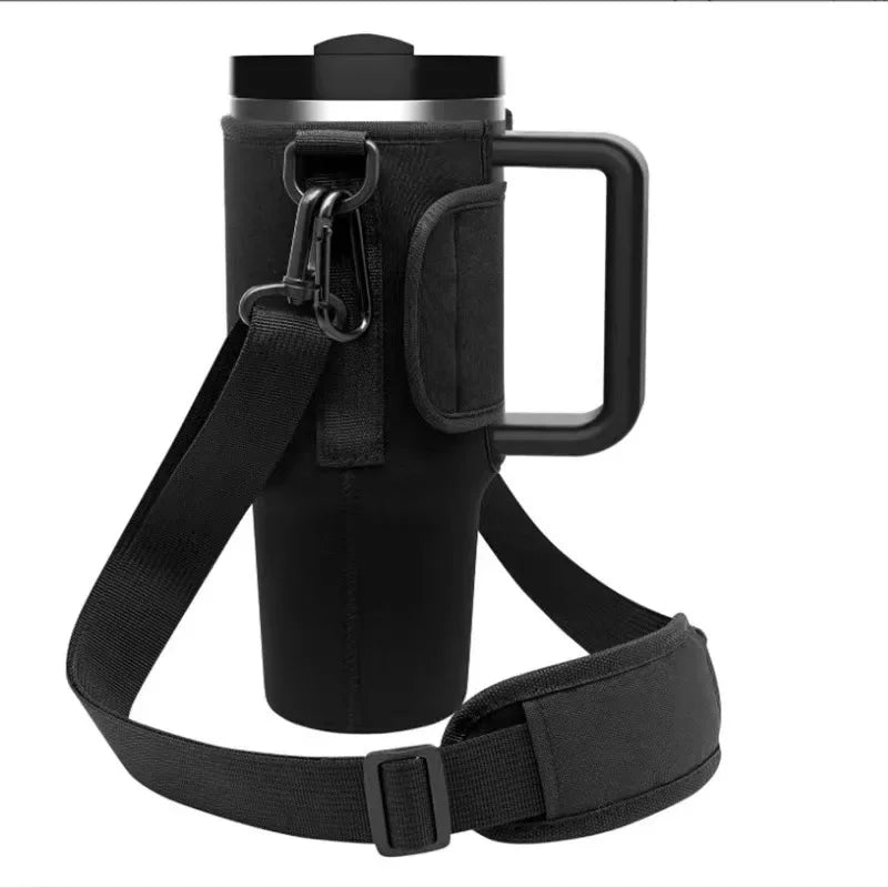 40ozCar Cup Holder Water Bottle Bag Portable Water Bottle Bag with Adjustable Shoulder Strap and Straw Holder for Outdoor Travel