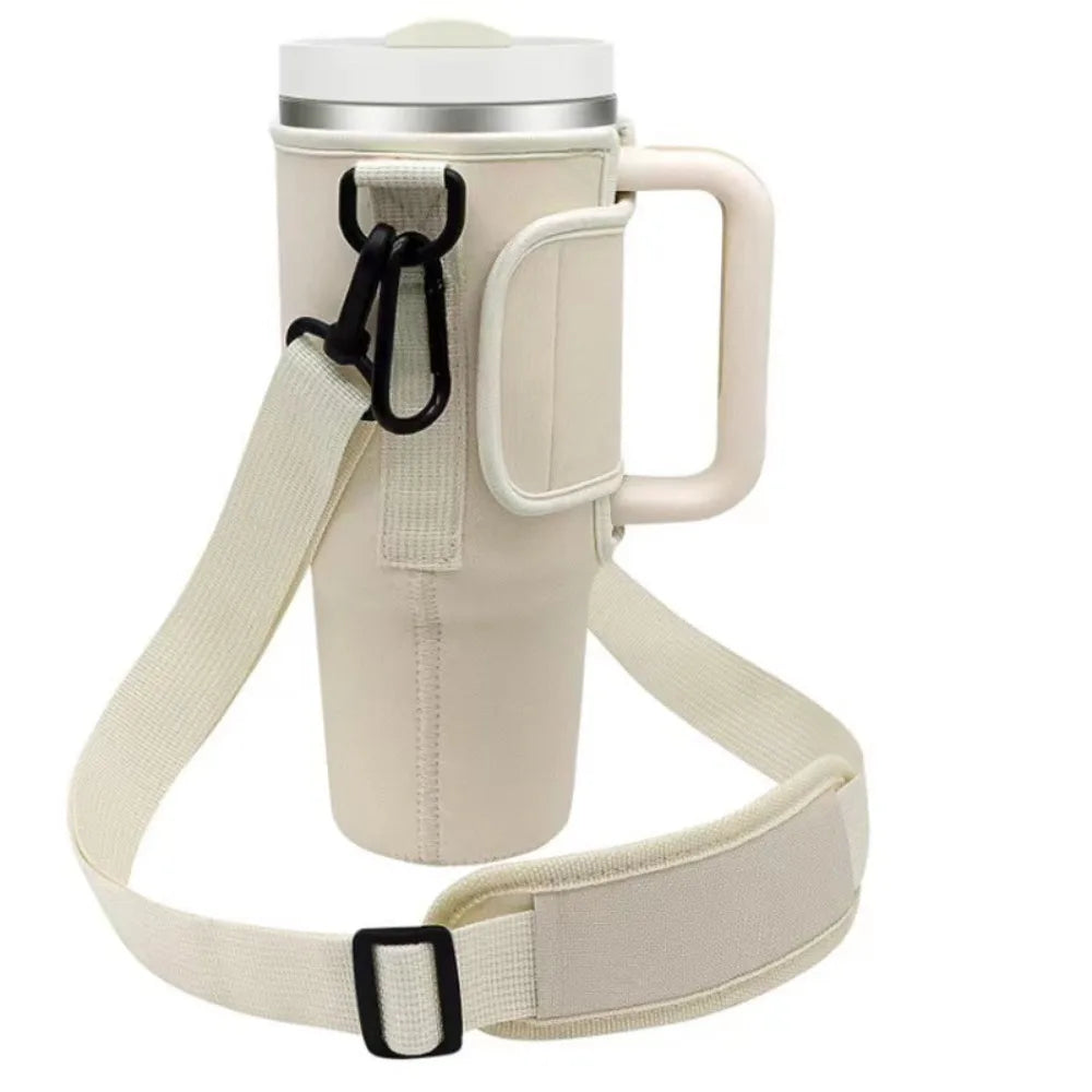 40ozCar Cup Holder Water Bottle Bag Portable Water Bottle Bag with Adjustable Shoulder Strap and Straw Holder for Outdoor Travel