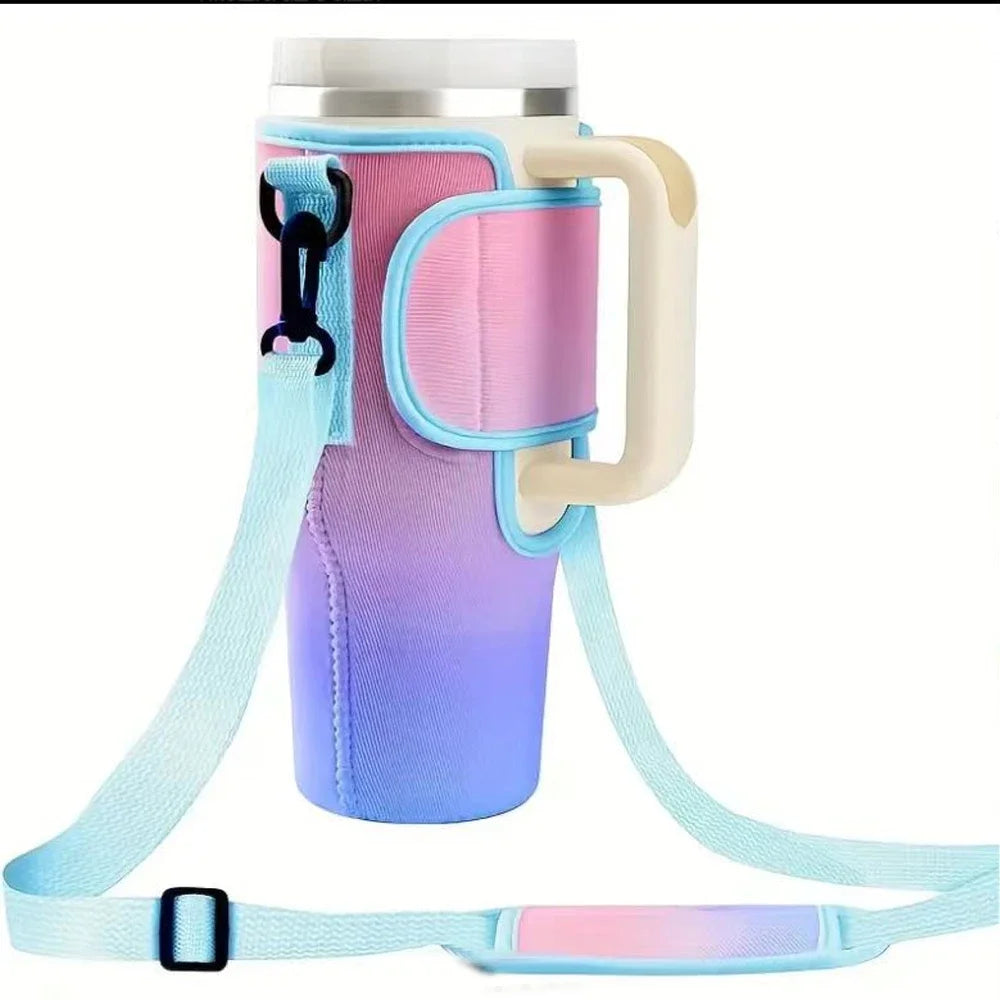 40ozCar Cup Holder Water Bottle Bag Portable Water Bottle Bag with Adjustable Shoulder Strap and Straw Holder for Outdoor Travel