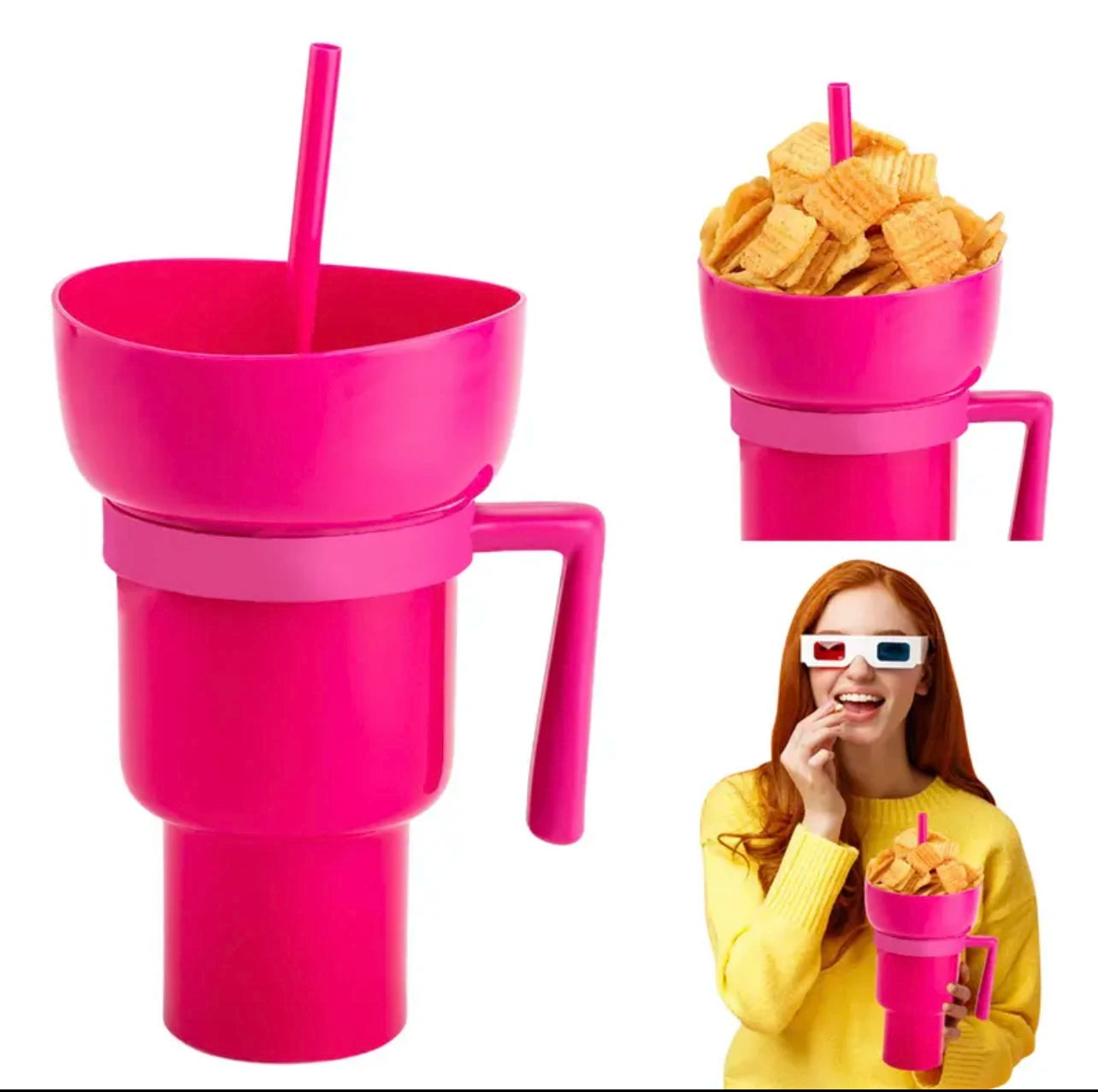 New 2 IN 1 Creative Popcorn Snack Cup Integrated Beverage Cup With Handle Portable Beverage Cup Novel Design And Many Functions