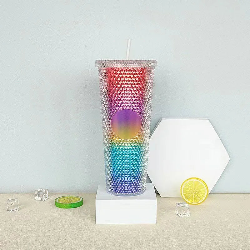 LUSQI 1PC 710ml Plastic Cup With Straw Large Capacity Reusable - Creative Durian Pattern Drinking Cup