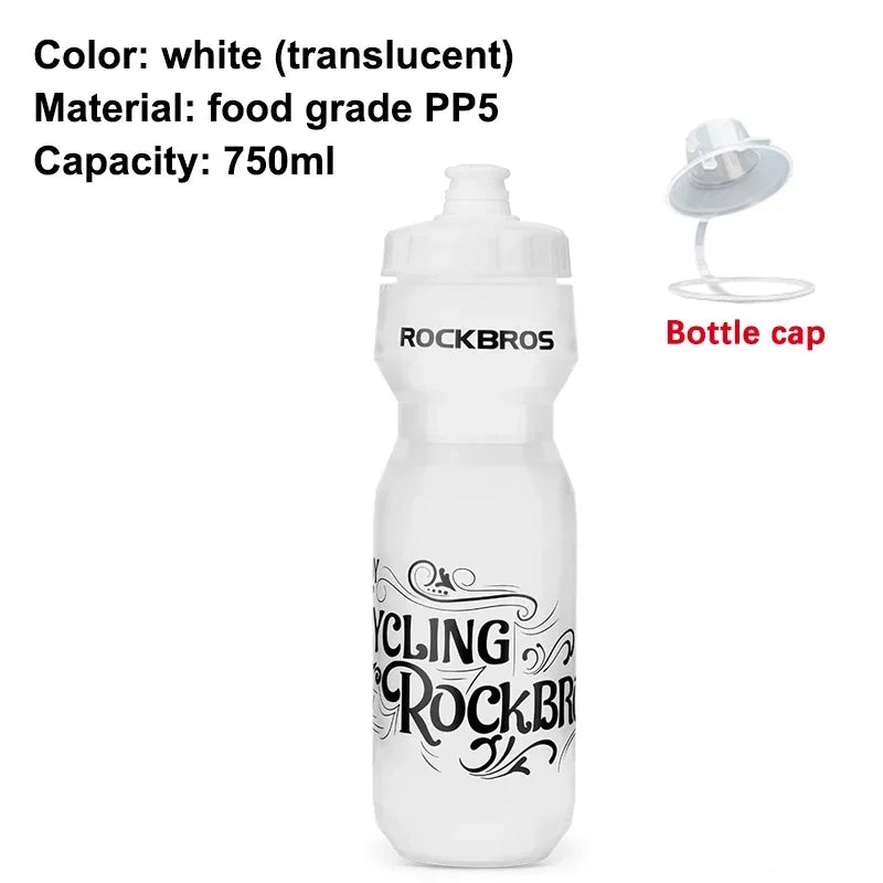 ROCKBROS Cycling Water Bottle 750ml Food Grade Leak-proof BPA-free Fitness Running Camping Hiking Sports Kettle Bike Bottle Cage
