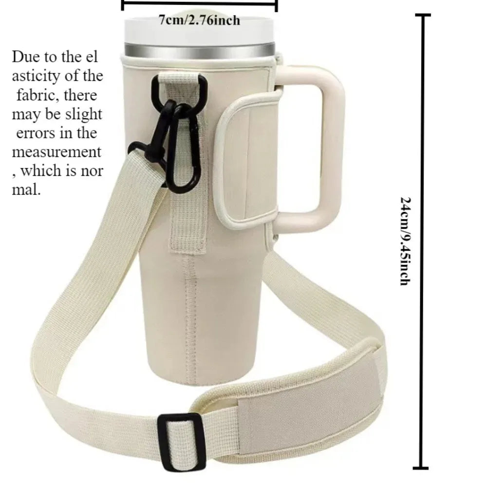 40ozCar Cup Holder Water Bottle Bag Portable Water Bottle Bag with Adjustable Shoulder Strap and Straw Holder for Outdoor Travel