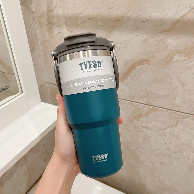 750ML Tyeso Coffee Cup Stainless Steel Thermos Bottle Double-layer Insulation Cold Hot Travel Mug Vacuum Flask Car Water Bottle