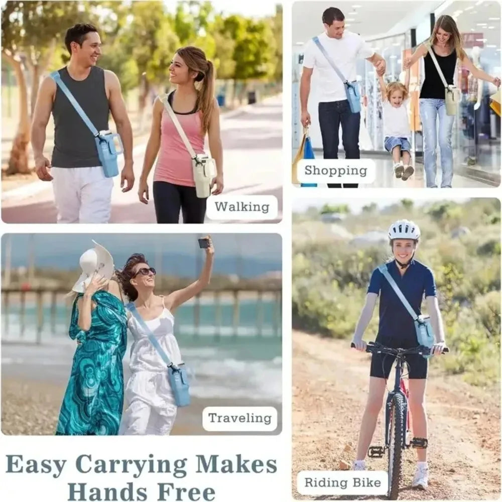 40ozCar Cup Holder Water Bottle Bag Portable Water Bottle Bag with Adjustable Shoulder Strap and Straw Holder for Outdoor Travel