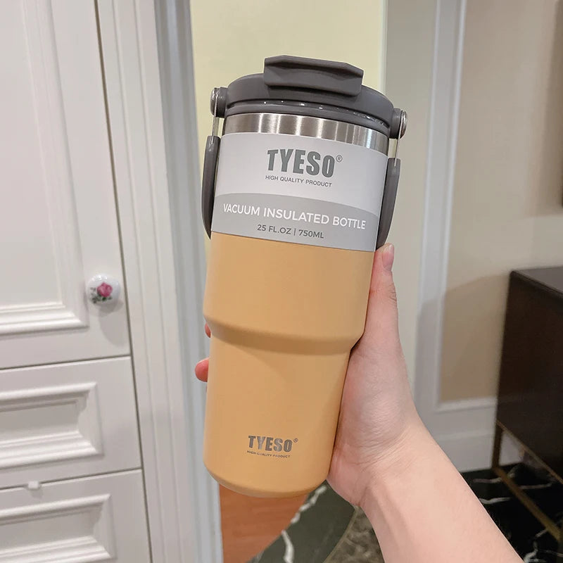 750ML Tyeso Coffee Cup Stainless Steel Thermos Bottle Double-layer Insulation Cold Hot Travel Mug Vacuum Flask Car Water Bottle