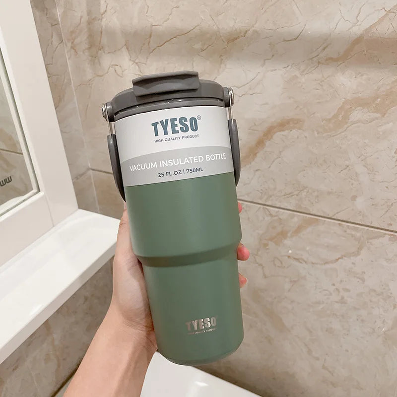 750ML Tyeso Coffee Cup Stainless Steel Thermos Bottle Double-layer Insulation Cold Hot Travel Mug Vacuum Flask Car Water Bottle