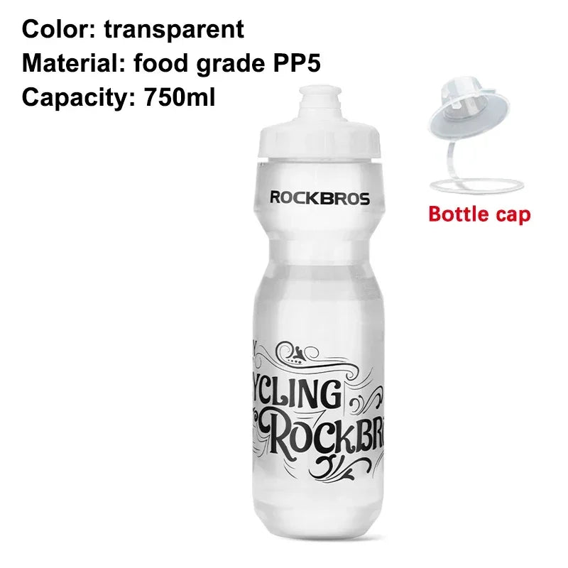 ROCKBROS Cycling Water Bottle 750ml Food Grade Leak-proof BPA-free Fitness Running Camping Hiking Sports Kettle Bike Bottle Cage
