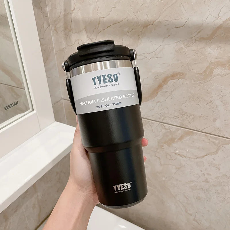 750ML Tyeso Coffee Cup Stainless Steel Thermos Bottle Double-layer Insulation Cold Hot Travel Mug Vacuum Flask Car Water Bottle