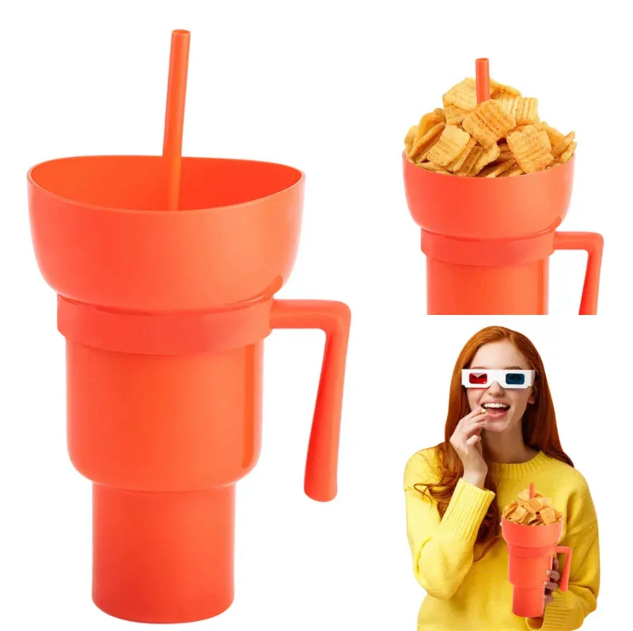 New 2 IN 1 Creative Popcorn Snack Cup Integrated Beverage Cup With Handle Portable Beverage Cup Novel Design And Many Functions